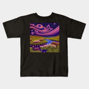 Abstract Aurora with river reflections Kids T-Shirt